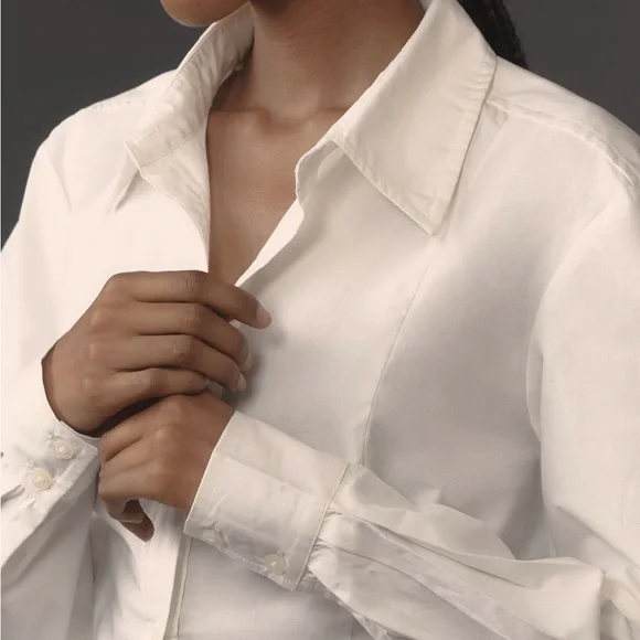 Anthropologie/Maeve White Button Down Shirt - Picture 2 of 6